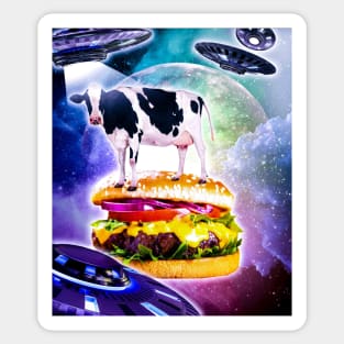 Cow Riding Burger In Space With Ufo Sticker